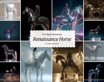 Renaissance Horse Digital Backgrounds: Cosmic Crystal Galaxy Maternity Backdrops, Boho Backdrops (JPG Download)