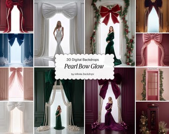 Pearl Bow Glow Christmas Set Digital Backdrops: Holiday Photography Backgrounds for Studio, Maternity, Family & Baby