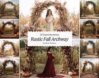 Rustic Fall Archway Backgrounds: Autumn Pumpkin Backdrop Maternity & Kids Photography (Digital Download)