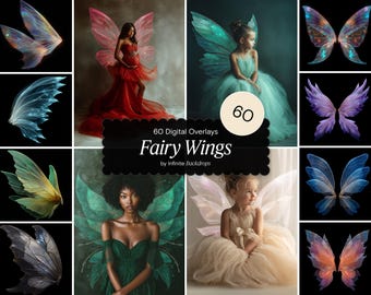 60 Fairy Wings Overlays, Glitter Wings PNG, Maternity Backdrop Overlays, Studio Photoshop Overlays, Fine Art Textures, Studio Overlays