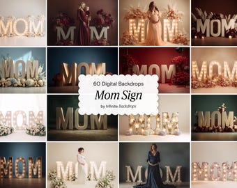 60 Floral MOM Sign Digital Backdrops Set: Maternity Photography (Digital Download), Announcement Studio Backgrounds, Photoshop, Fine Art