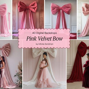 40 große rosa samt Schleife Overlays Mutterschaft Backdrop Gender Reveal Hintergründe rosa Schleife Hochzeit Band Studio Hintergründe Photoshop Overlays