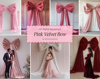 40 Big Pink Velvet Bow Overlays Maternity Backdrop Gender Reveal Backgrounds Pink Bow Wedding Ribbon Studio Backgrounds Photoshop Overlays