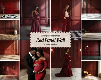 Red Panel Wall Backdrop, Maternity Overlay, Photoshop Fine Art Texture, Portrait Studio Background, Couple Photo, Moody Interior Scene, JPG