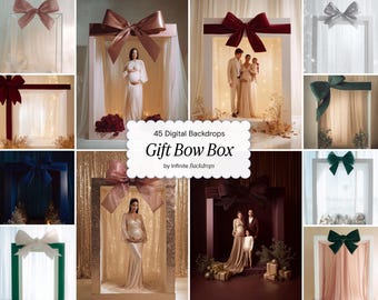 45 Gift Bow Box Valentine's Backdrops Set: Holiday Photography Maternity Backgrounds for Studio, Family & Baby