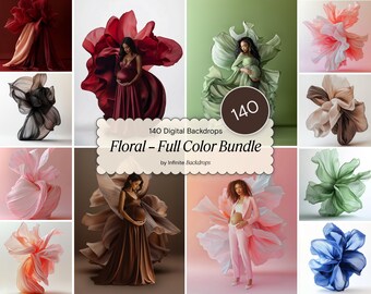 Floral Digital Backdrop Bundle: 140 Colorful JPG Backgrounds for Photoshop | Maternity, Portrait, Wedding & Newborn Photography Overlays