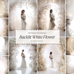 Backlit White Flower Arch Digital Backdrops Set, Digital Backgrounds, Maternity & Studio Backdrops for Photoshop Floral Arch Studio Fine Art