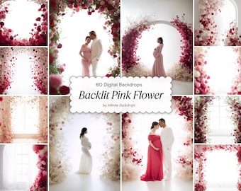 Pink White Flower Arch Digital Backdrop Set: Backlit Floral Fine Art Backgrounds Maternity Wedding Studio Photography