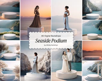 Seaside Marble Podium Background: Stage Product Backdrops for Maternity Studio (Digital Download)
