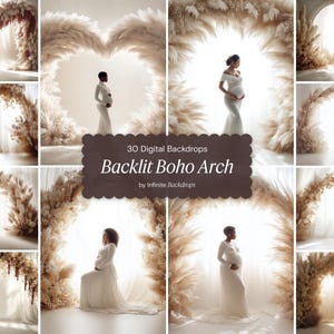 Backlit Boho Arch Set, Digital Backdrops, Studio Backgrounds for Maternity Photography, Backdrop Overlays Fine Art Textures Brown Boho Style