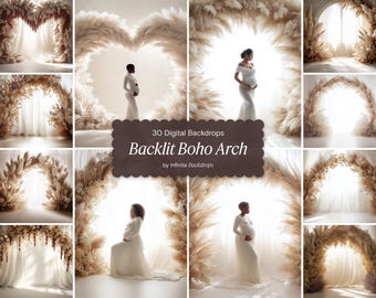 Backlit Boho Arch Set, Digital Backdrops, Studio Backgrounds for Maternity Photography, Backdrop Overlays Fine Art Textures Brown Boho Style