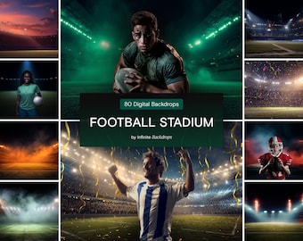 Football Digital Background, Stadium Fog and Lightning, Soccer Field, Sports Photography Backdrops (JPG Download)