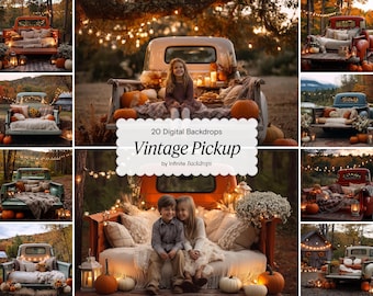 Autumn Pickup Truck Digital Backdrop: Rustic Fall Scene for Kids Maternity Photography (Digital Download)