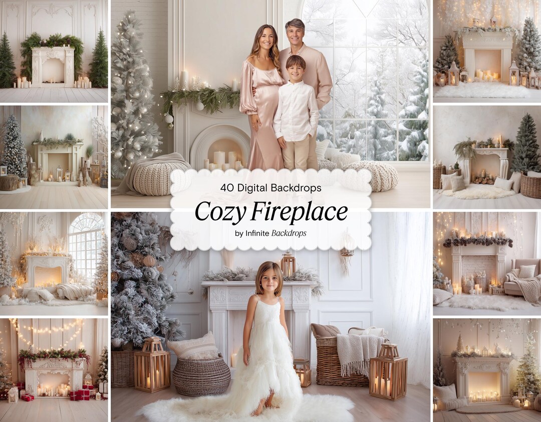 Christmas Fireplace Backdrops: Cozy Holiday Interiors & Studio ...