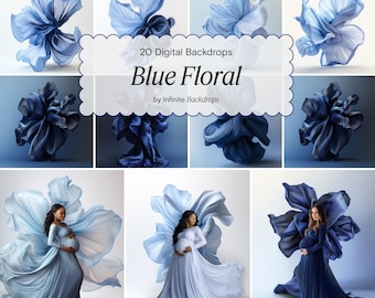 Nature’s Bloom: Blue Floral Backdrop, Floral Maternity Digital Backdrop Floral Texture Overlay, Fine Art Studio Backdrop Photoshop Overlays