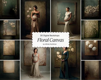 Floral Canvas Skinnies Set: Floral Digital Maternity Backdrops for Studio & Photography,  Fine Art Style Overlays