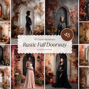 Autumn Arch Digital Background for Photography, Rustic Fall Doorway Backdrop,Maternity, Kids, Seasonal Photo Prop, Autumn Portrait Backdrop