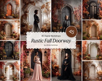 Autumn Arch Digital Backdrop: Rustic Fall Doorway Background Maternity Kids Seasonal Portrait (Digital Download)