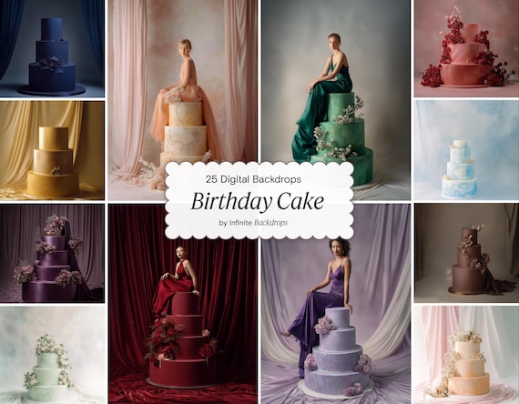 Birthday Cake Topper Backdrops Set, Digital Maternity Background, Party Decorations Cake Photo Props Studio Photography, JPG