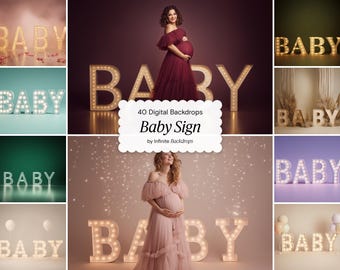 Baby Sign Neutrals Maternity Backdrops Set: Background for Studio Photography, Floral Texture Overlay, Fine Art Studio