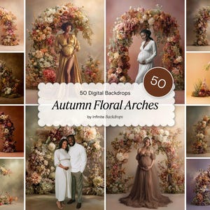 Autumn Floral Arch Photography Backdrop: Pastel Fall Flowers, Studio Background for Newborn Photoshoot