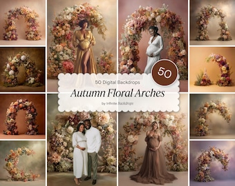 Autumn Floral Arch Photography Backdrop: Pastel Fall Flowers, Studio Background for Newborn Photoshoot