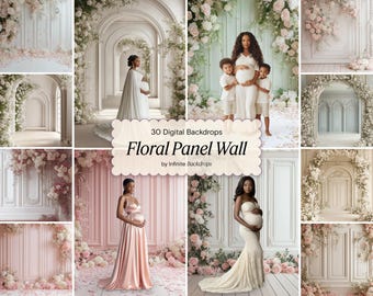 Romantic Floral Panel Wall Backdrop, Maternity Background Fine Art Textures, Portrait Overlays Studio Backdrop, Digital Backgrounds