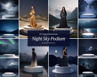 Night Sky Podium Backgrounds, Marble Stage Backdrops, Dreamy Podium Background Product Mockup, Maternity & Studio Backdrops for Photoshop