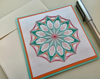 Peach Green Mandala Embroidered Stitched Greeting Card