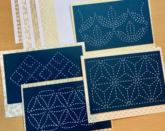 Sashiko Hand-Stitched Greeting Cards - Set of 4