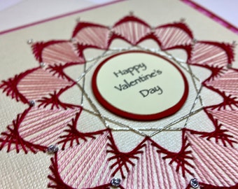 Hand-Embroidered Pink Red Valentine Greeting Card