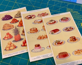 Vintage 1909 Cookbook Food Color Illustrations, Set of 11