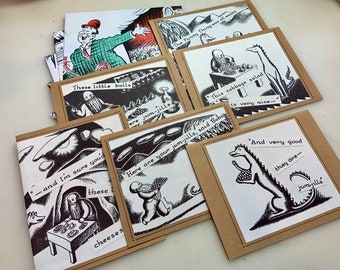 Wanda Gag The Funny Thing Black and White Handmade Blank Cards, Set of 6