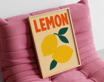 Retro Lemon Kitchen Poster – Scandinavian Fruit Illustration Art Print