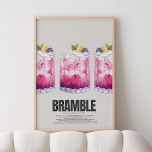 Póster de cóctel de zarzamoras / Impresión de cóctel en acuarela / Decoración de pared de bar / Impresión de receta de zarzamoras / Arte de mixología / Arte de pared de cocina