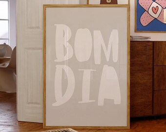 Impresión "Bom Dia" / Frase de buenos días en portugués, arte mural escandinavo / Descarga digital