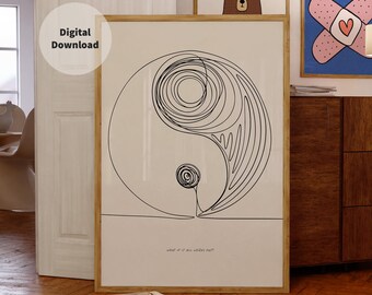 Póster Yin Yang: Impresión zen de arte lineal minimalista "¿Y si todo sale bien?"