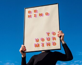 Be Kind To Your Mind Retro Typography Print, Motivational Wall Art, Minimalist Decor