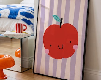 Playful Apple Poster, Kids Room Wall Art, Nursery Decor Print, Cheerful Illustration