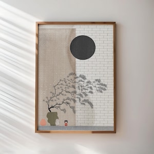 Póster Japandi / Arte mural minimalista / Decoración de geishas y naturaleza / Estilo japonés escandinavo / Impresión relajante para interiores modernos