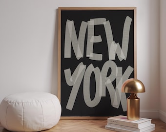 New York Typography Art Print, Black & White, Fine Grain (Digital Download)