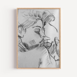 Poster con disegno a matita / Profilo di una donna in bianco e nero senza tempo / Decorazione artistica delicata, minimalista ed estetica / Eleganza e fascino