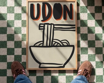 Udon Noodle Poster, Japanese Food Wall Art, Kitchen Poster, Ramen Noodle Print, Asian Food Art, Retro Kitchen Decor, Foodie Gift