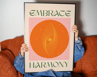Embrace Harmony Abstract Poster | Spiritual Wall Art Print, Boho Sun Artwork, Minimalist Modern Home Decor