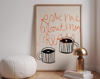 Hand Drawn Coffee Cups Poster | Dreamy Café Wall Art Print (Digital Download)