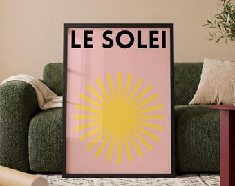 Le Soleil Poster, Pink Yellow Sun Print, Minimalist French Wall Art, Modern Decor