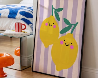 Smiling Lemon Poster, Playful Fruit Nursery Wall Art (digital download)