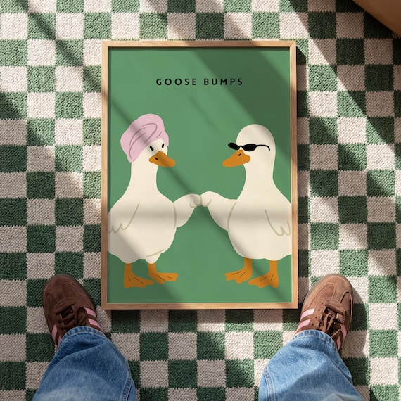 Goose Bumps Poster - Retro Duck Print, Funny Bathroom Wall Art
