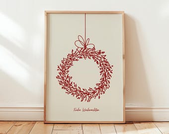 Poster Christmas Wreath – Minimal Christmas Print in Retro Design, Holiday Wall Art Decor