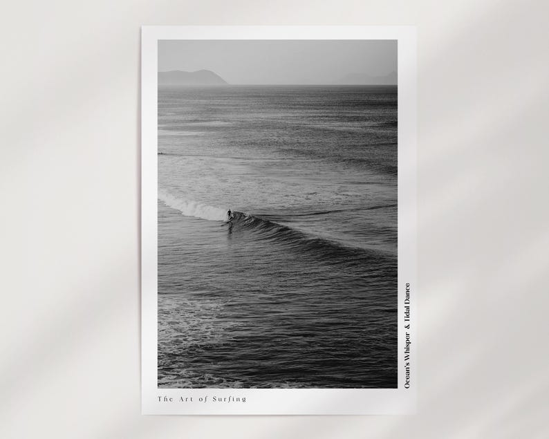 Retro Poster  Black and White Surfing – A nostalgic vibe with timeless waves, perfect for surf lovers and beach enthusiasts.